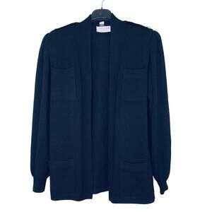 St John Women's P (2) Cardigan Santana Knit Shoulder Pads Pockets Buttons Black